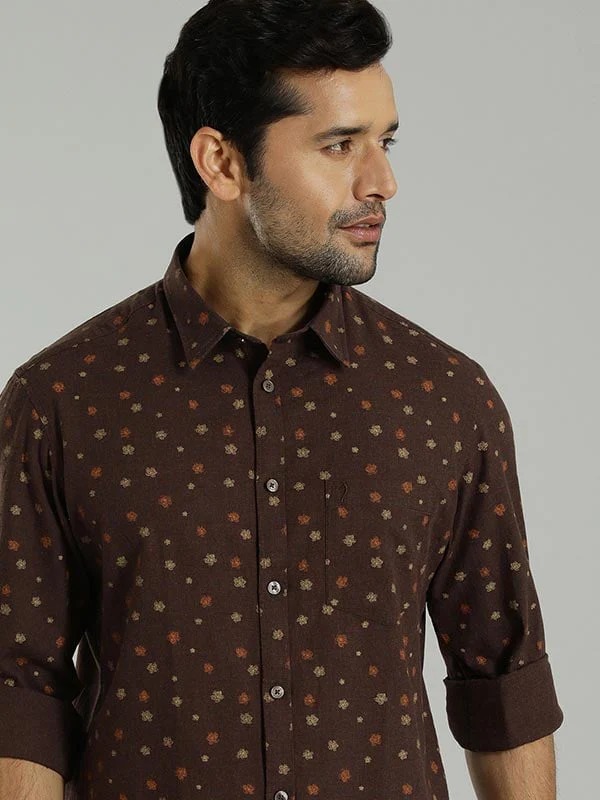 Indian Terrain Men All Over Print Brown Shirt